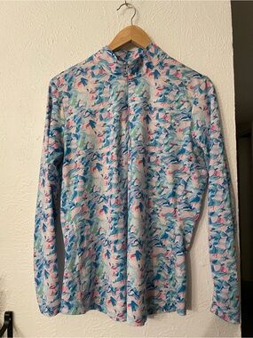 EP New York UPF 50+ Sun Protection MultiColor Long Sleeve Zip Mock Neck Top XL